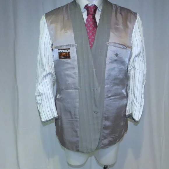 Alan Flusser Gray Stripe Bespoke Peak Lapel Two Button Suit 42R